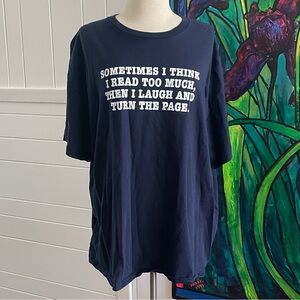 $10 SALE Read Too Much Tee Heavy Cotton Navy Dark Blue Short Sleeve Funny Humor